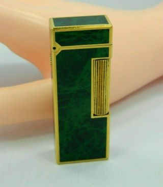 Dunhill Green Marble Gold Tone Lighter Switzerland M