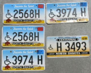 5 North Dakota Wheelchair License Plates 1988 - 2011
