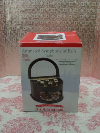 Mr.  Christmas Animated Symphony Of Bells Wooden Music Box W/train Scene,  Preown