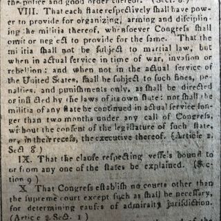 1788 newspaper PENNSYLVANIA CONGRESS CALLS FOR BILL OF RIGHTS to Constitution 10