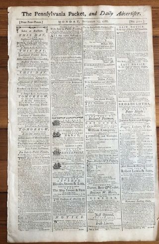 1788 Newspaper Pennsylvania Congress Calls For Bill Of Rights To Constitution