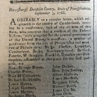 1788 newspaper PENNSYLVANIA CONGRESS CALLS FOR BILL OF RIGHTS to Constitution 2