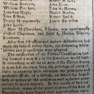 1788 newspaper PENNSYLVANIA CONGRESS CALLS FOR BILL OF RIGHTS to Constitution 3