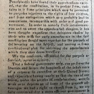 1788 newspaper PENNSYLVANIA CONGRESS CALLS FOR BILL OF RIGHTS to Constitution 4