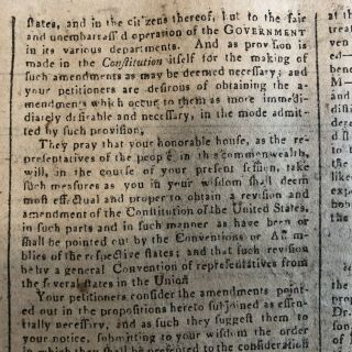 1788 newspaper PENNSYLVANIA CONGRESS CALLS FOR BILL OF RIGHTS to Constitution 7