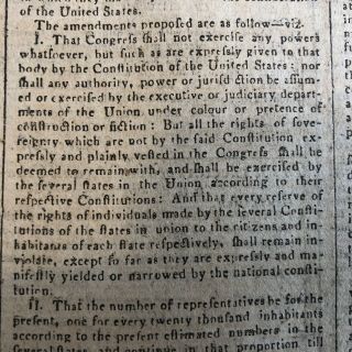 1788 newspaper PENNSYLVANIA CONGRESS CALLS FOR BILL OF RIGHTS to Constitution 8
