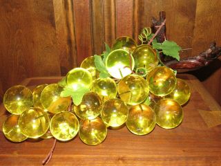 Large Vintage Lucite Acrylic Amber Yellow Cluster Of Grapes Mcm