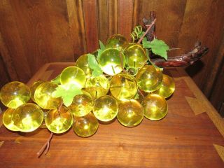 Large Vintage Lucite Acrylic Amber Yellow Cluster of Grapes MCM 3
