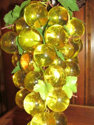 Large Vintage Lucite Acrylic Amber Yellow Cluster of Grapes MCM 6