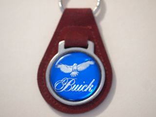 Buick Key Chain,  Vintage Buick Hawk Suede Key Chain,  (1) K/c Rusty Red (blue)