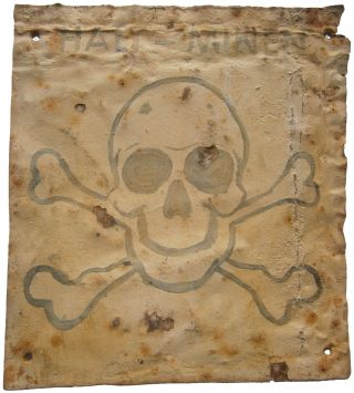 Germany Sign Stop Ww2 Attention Mines Wwii Skull & Bones German Text Halt Minen