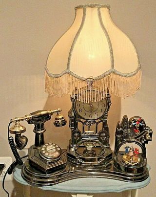 Unusual Telephone Set With Phone Clock Rotating Clown Music Box And Lamp In One
