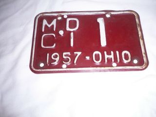 1957 Ohio Motorcycle Dealer License Plate Mc D1 1
