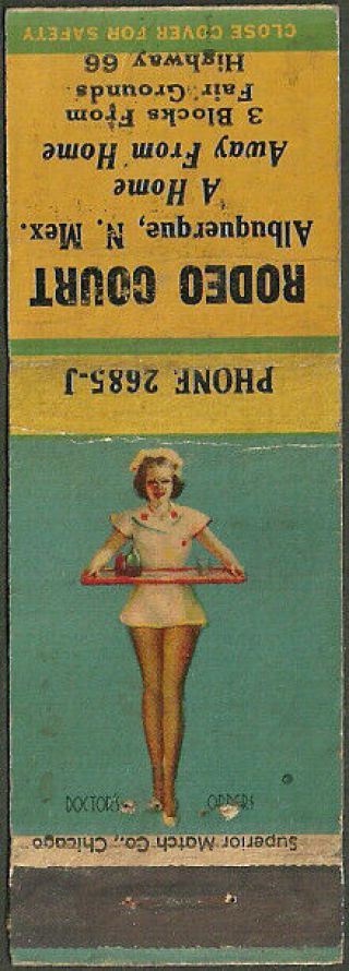 Route 66 Vintage Rodeo Court Girlie Matchbook Cover Albuquerque,  Nm Mexico