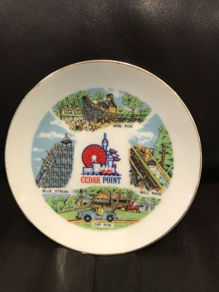 Vintage Cedar Point Mini Souvenir Plate Featuring Many Former Rides Blue Streak