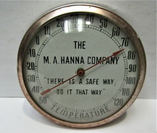 Vintage M A Hanna Mining Co Safety Advertising Metal Outdoor Thermometer