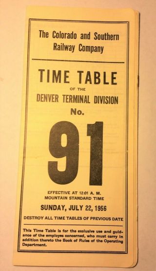 1956 Colorado And Southern Railway Company Time Table