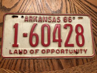 1966 Pulaski County Arkansas Vintage License Plate Tag North Little Rock
