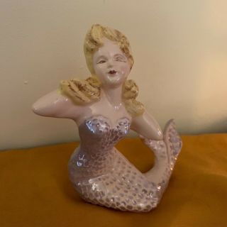 Vintage Glossy Ceramic Porcelain Blonde Mermaid Merrymaid By Florence Usa