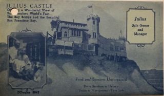 Vintage Circa 1939 Julius Castle Restaurant,  San Francisco,  Menu