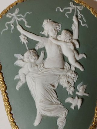 Antique Circa 1900 Wedgwood EMBOSSED Porcelain Vanity Hand Mirror Cherubs Doves 2