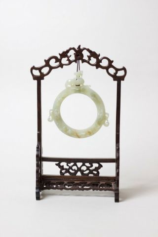 Chinese carved jade sculpture with hanging stand,  China 2