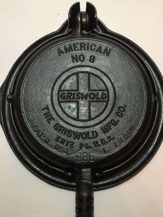 Griswold American No.  8 Cast Iron Low Base Waffle Iron,  Slant Logo 885,  886,  975 3