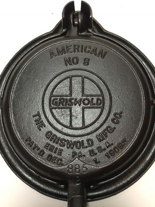 Griswold American No.  8 Cast Iron Low Base Waffle Iron,  Slant Logo 885,  886,  975 4