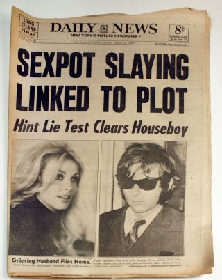 Vintage Complete Daily News Newspaper - Aug 11,  69 - Sharon Tate - Sexpot Slaying - Lldn