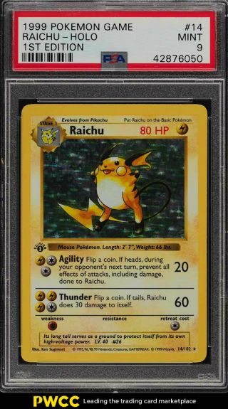 1999 Pokemon Game 1st Edition Holo Raichu 14 Psa 9 (pwcc)