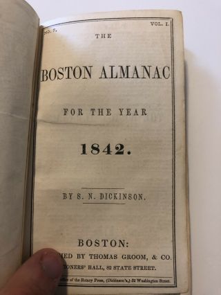 Antique 1842 Boston Massachusetts Almanac City Directory Book EB - 1 2