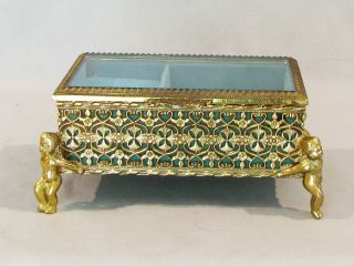 Vintage Gold Ormolu With Cherubs Jewelry Casket - Music Box