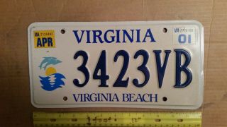 License Plate,  Virginia,  Specialty: Virginia Beach,  Dolphins,  Sun Waves,  3423 Vb