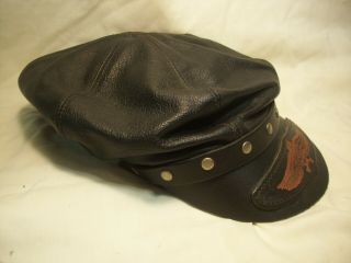 " Freedom Machine " Cycle Bikers Hat,  All Leather W.  Rivets,  Fits All,  Made In Usa