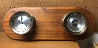 Set Of Vintage Airguide Ships Bell Clock & Barometer Mounted Wall Hanging