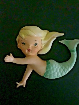 Vintage Lefton Ceramic Mermaid Wall Plaque With Label