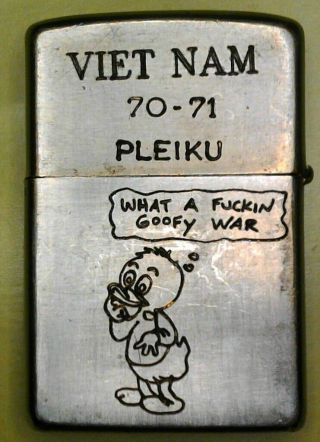 1970 Vietnam War Zippo Lighter With Cartoon And Poem.  Pleiku 70 - 71.