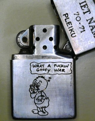1970 Vietnam War Zippo lighter with cartoon and poem.  Pleiku 70 - 71. 3