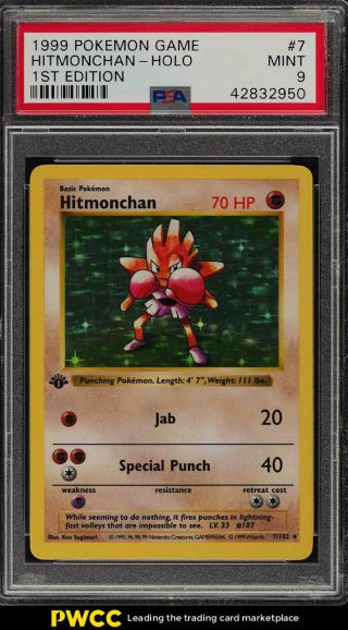 1999 Pokemon Game 1st Edition Holo Hitmonchan 7 Psa 9 (pwcc)