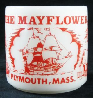 Vintage Federal Milk Glass The Mayflower Pilgrim Plymouth Ma Coffee Mug 1960 