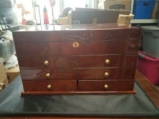 Qc3 Vintage Heavy Wooden Humidor With Lock N Key,  2 Felt Lined Drawers 18x10x11