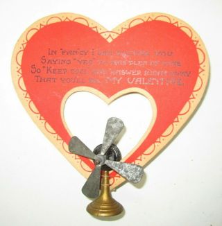 Antique Valentine Card With Metal Mechanical Electric Fan Model