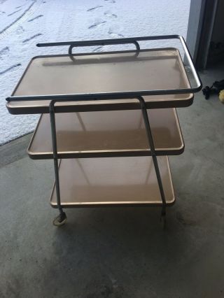 Vintage Mid Century Cosco Cart 3 - Tier Metal Kitchen Bar Tea Stand