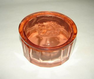 Art Deco Hoffmann Bohemian Pink Cut Glass Dresser Vanity Powder Jar W/ Intaglio