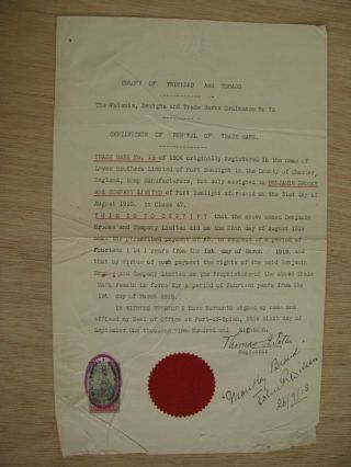 Colony Of Trinidad Trade Mark Document 1910.