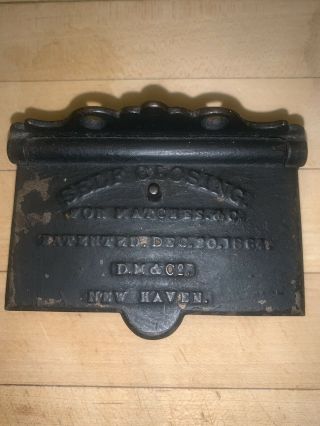 Antique Self Closing Cast Iron Match Safe Box Holder Pat.  Dec.  20.  1864 Haven