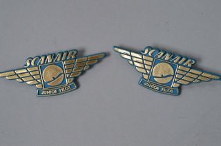 Two Vintage Scanair Danish Airlines Junior Pilot Wing Crew Pin Badge