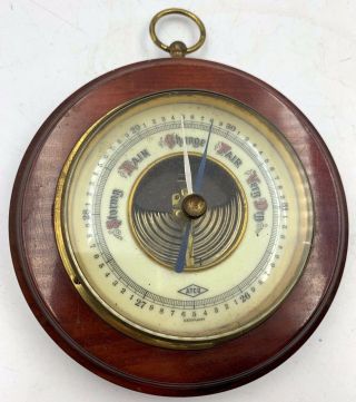 Atco Germany Barometer Round Wood With Brass Vintage