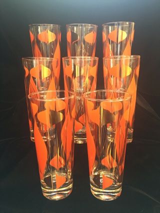 Vtg Mid - Century Orange/gold Tall Drinking Glasses 1960s Retro Cool