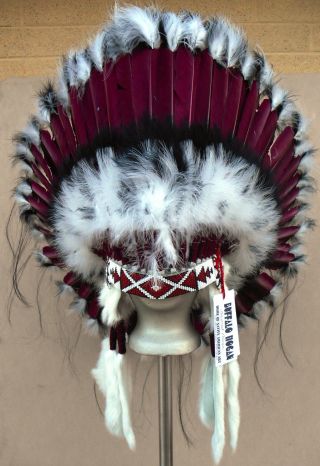 Native American Navajo Indian Headdress 36 Inch Sacred Mesa Burgundy